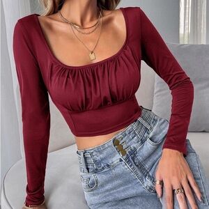 SHEIN Ruched Bust Scoop Neck Crop Tee